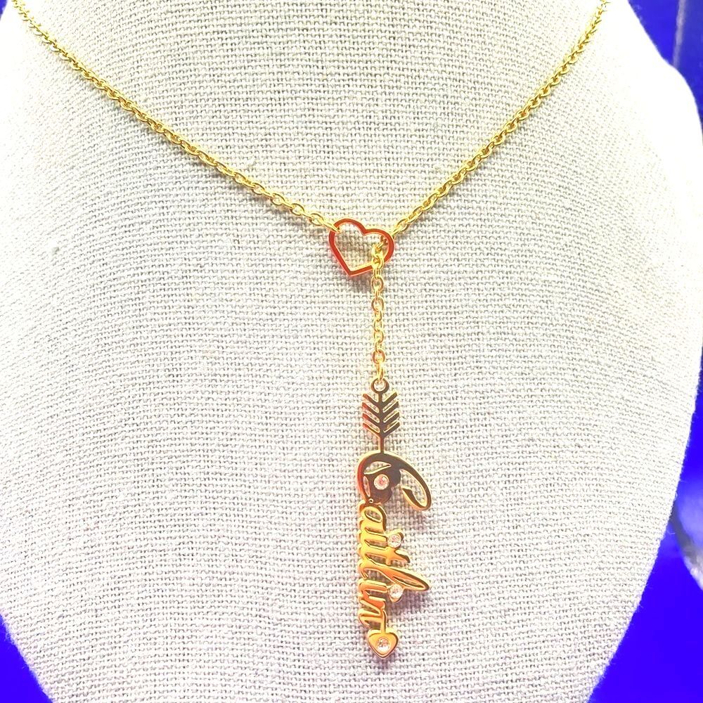 Gold Chain Necklace Caitlin Name Lariat Charm Necklace
